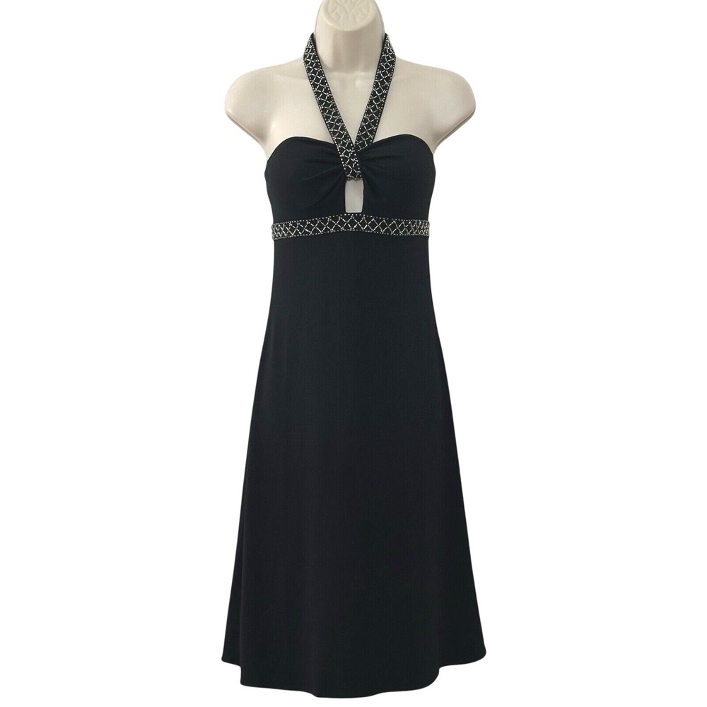 VTG Y2K Womens Dress 4 Black Drapey Halter Beads Babydoll LBD Cocktail 90s Chic